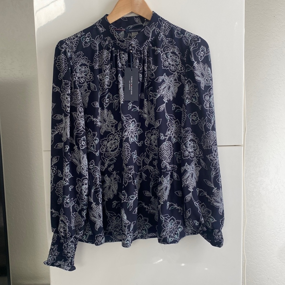 Women's Long Sleeve Ruffle Hem Floral Peplum Blouse - Picture 1 of 3